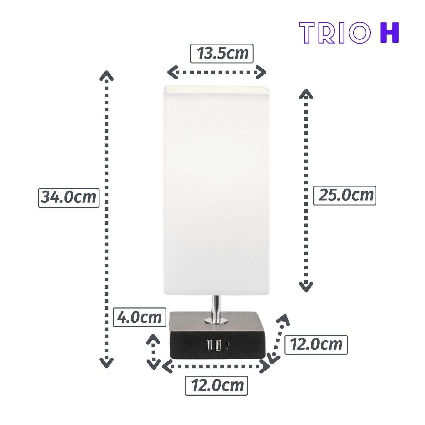 TRIO H | 3 portas USB 2A +1C | Dimmer, tomada e lâmpada