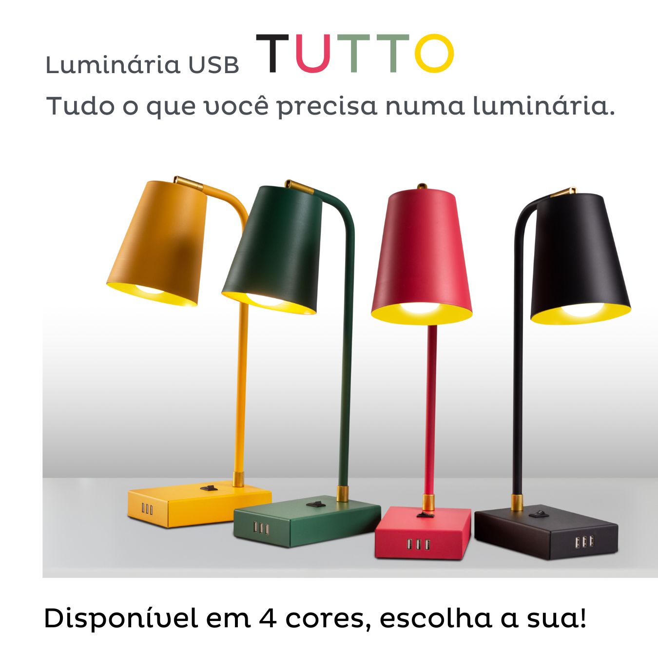TUTTO USB | 3 portas 17W | 1C + 2A | Dimmer, Articulada e Lâmpada