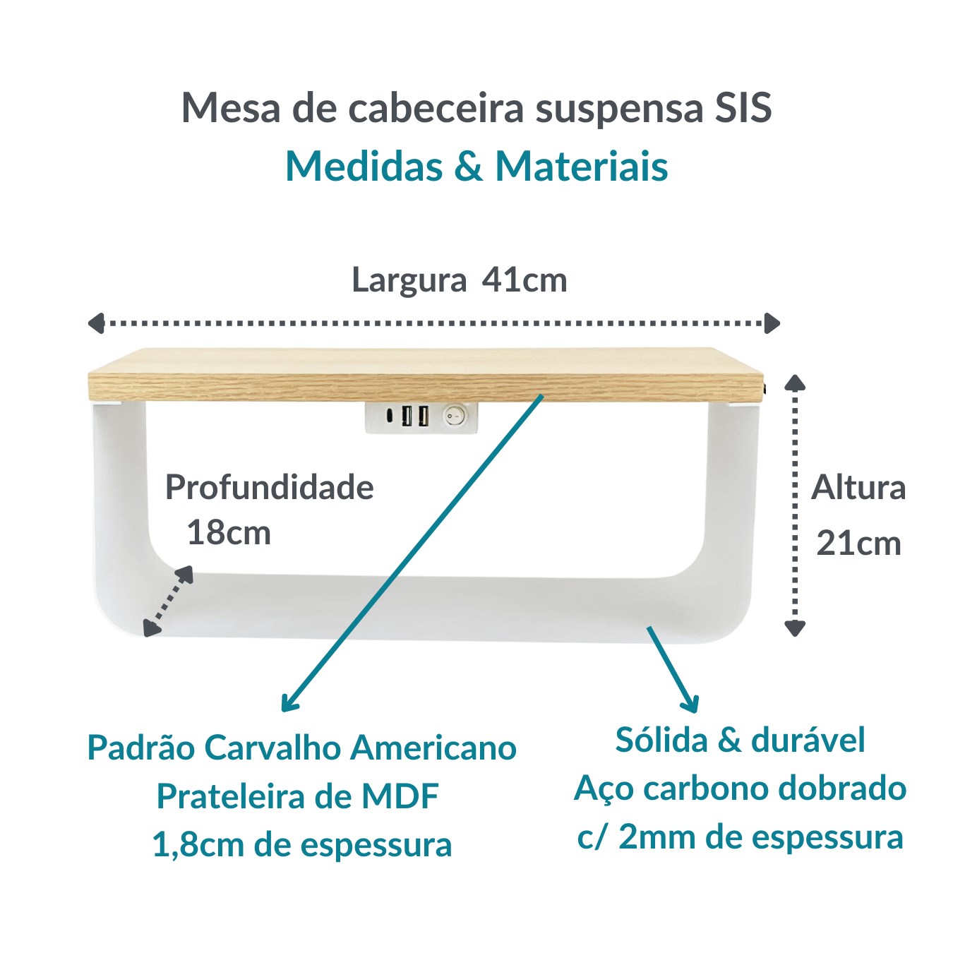 SIS Mesa Cabeceira Smart | USB & Led