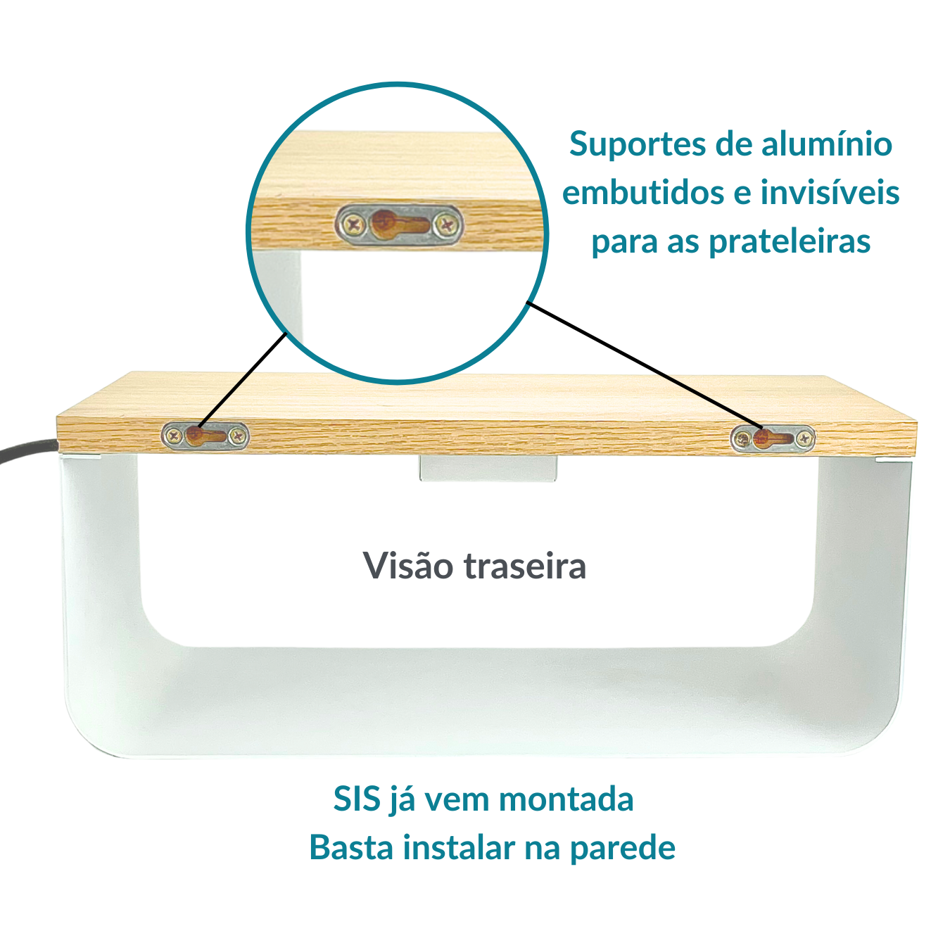 SIS | Mesa Cabeceira Suspensa Smart |3 portas USB | Luz Led Suave