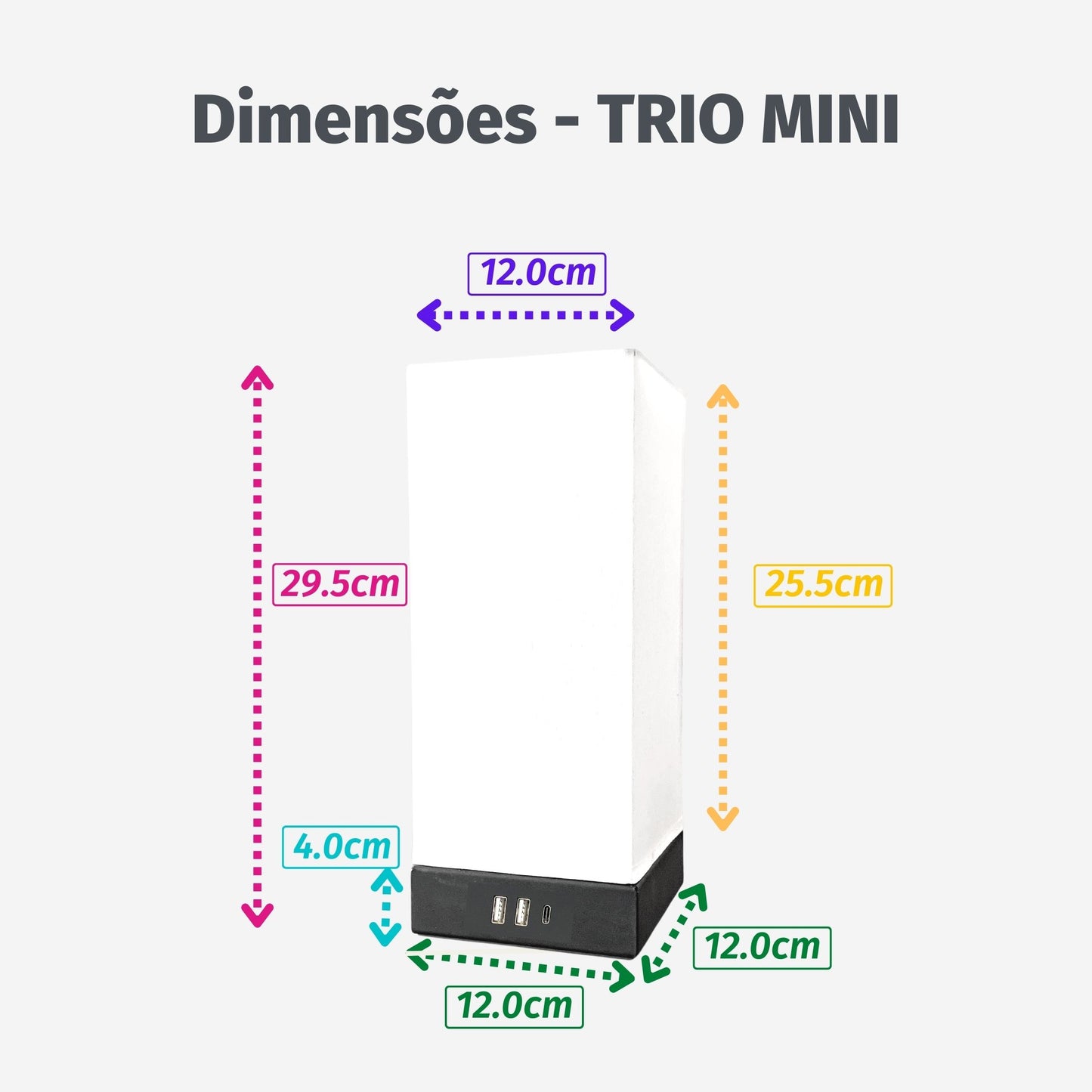 TRIO M USB | 3 portas 17W | 2A + 1 tipo C | Tomada extra