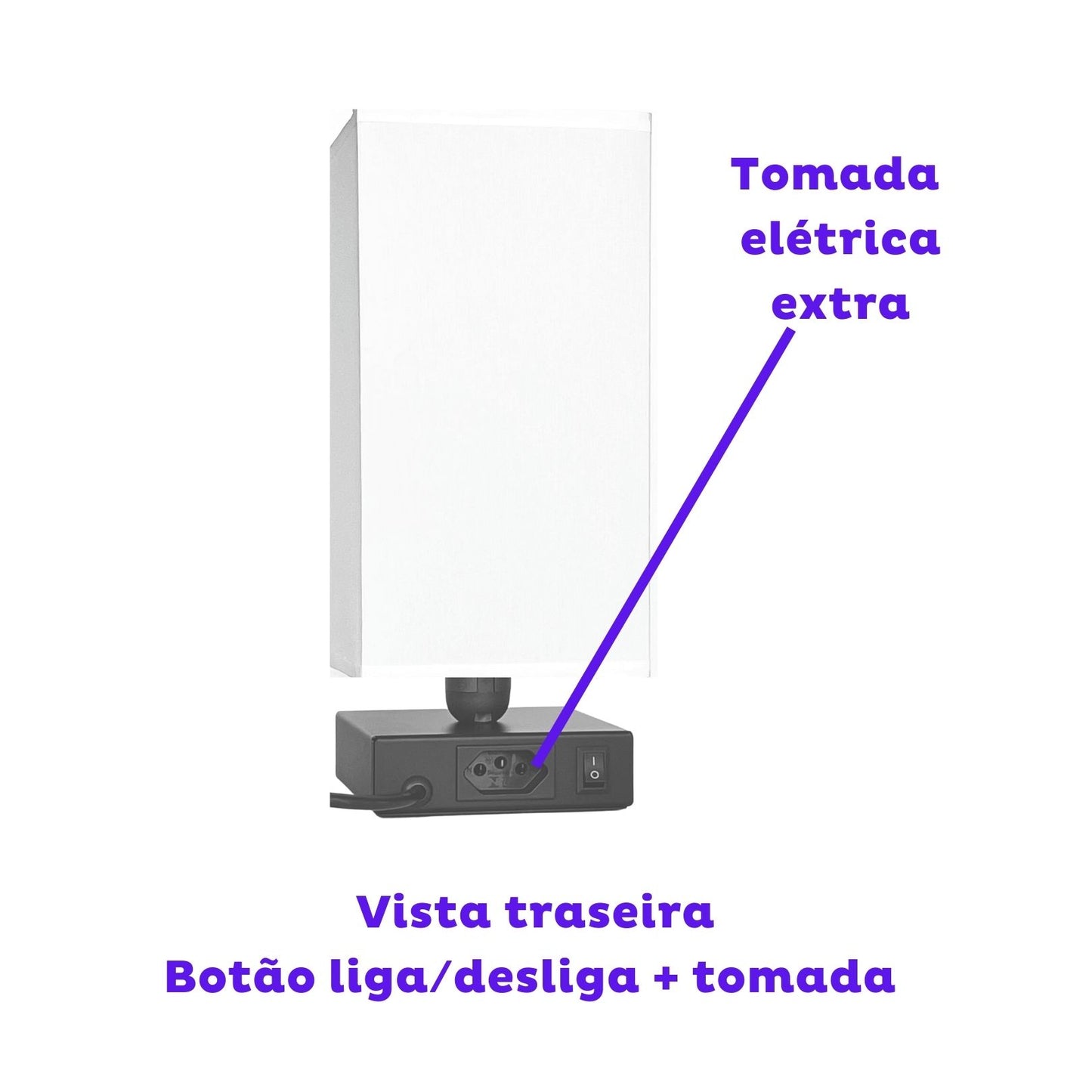 Abajur TRIO USB | 3 portas rápidas | 2A + 1 tipo C | Tomada incluída