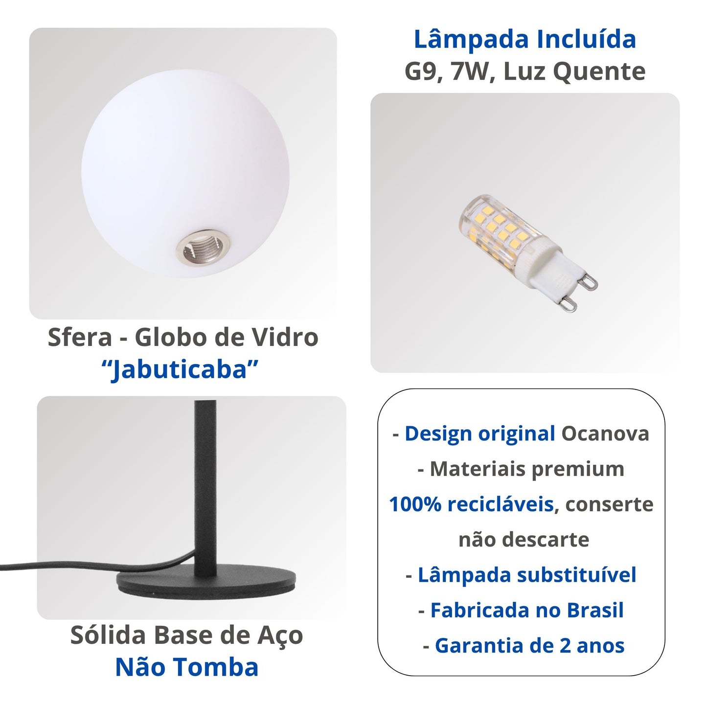Abajur Design Sfera Vidro 12cm Lampada G9 Inclusa Luz Quente
