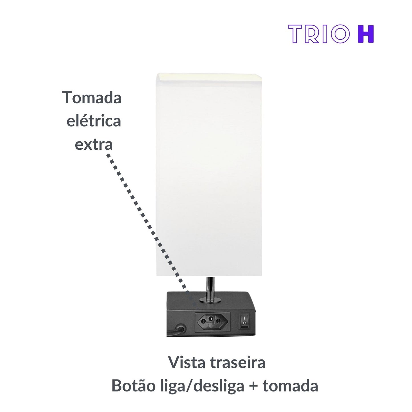 TRIO H | 3 portas USB 2A +1C | Dimmer, tomada e lâmpada
