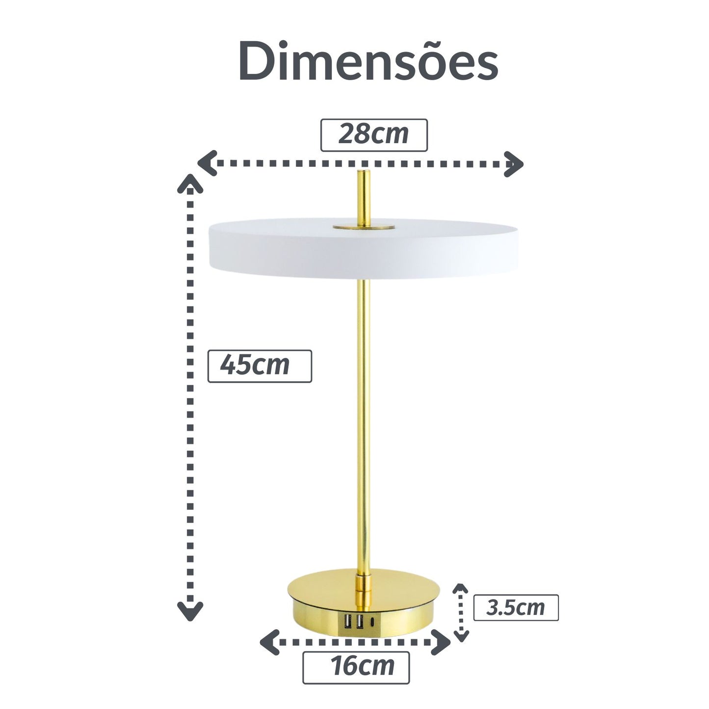 Luminária BRIT, hub de carga rápida 17W |3 portas USB 2A + 1 C| luz led